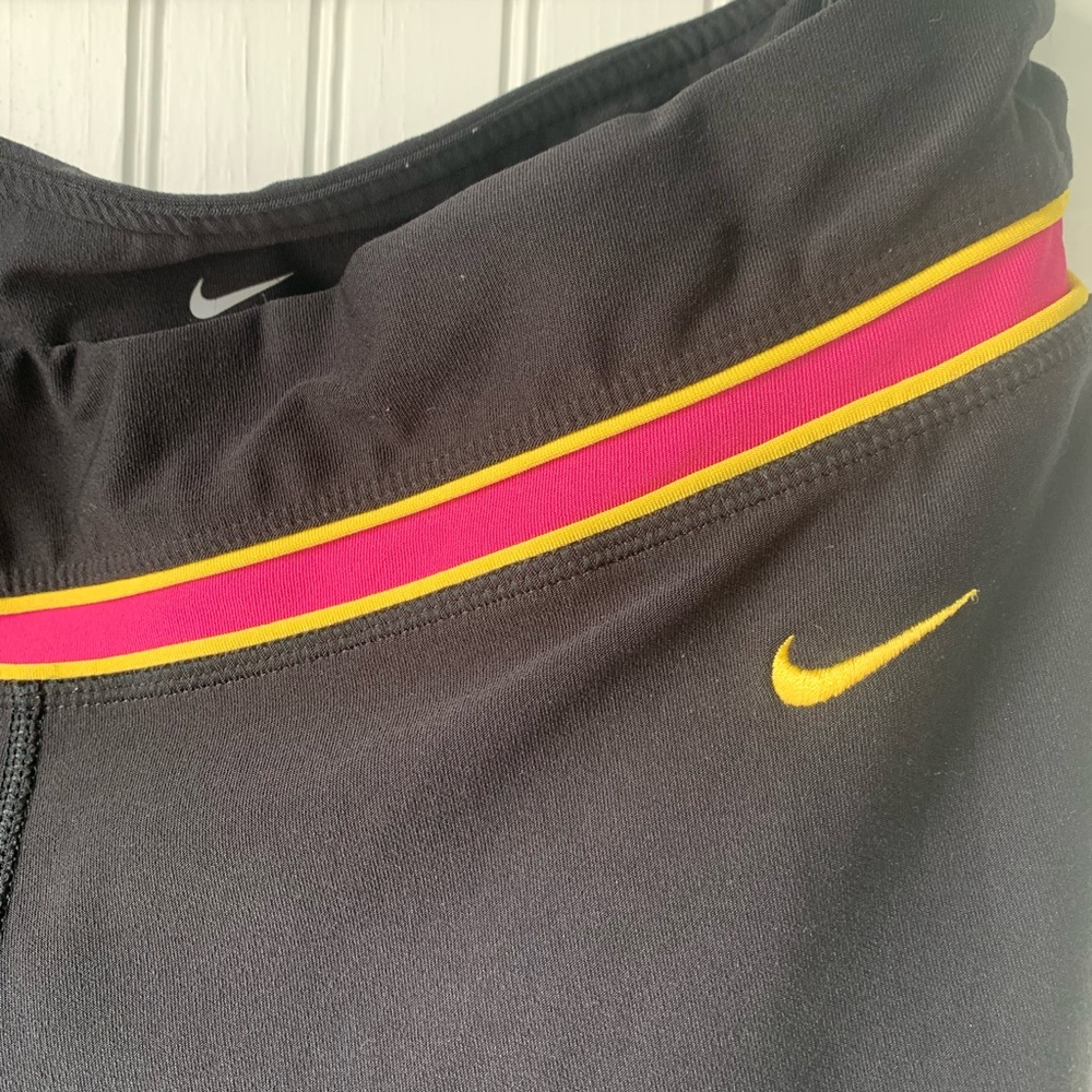 Nike Dri-Fit Black Athletic Pants with Pink & Yellow Trim & hidden waist pocket